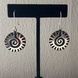 925 Vintage Sterling Aboriginal Silver Hypnotic Swirl Dangle Earrings